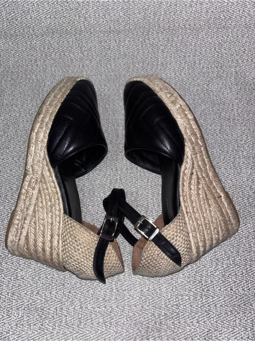Paloma Barcelo black quilted leather wedge espadrilles ankle strap EU 38 US 7.5